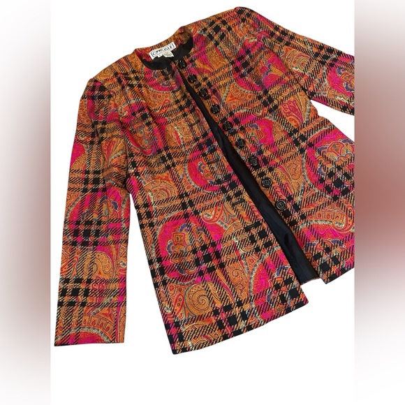 Vintage 100% silk, orange and pink, paisley blazer, size 8 - Picture 5 of 5